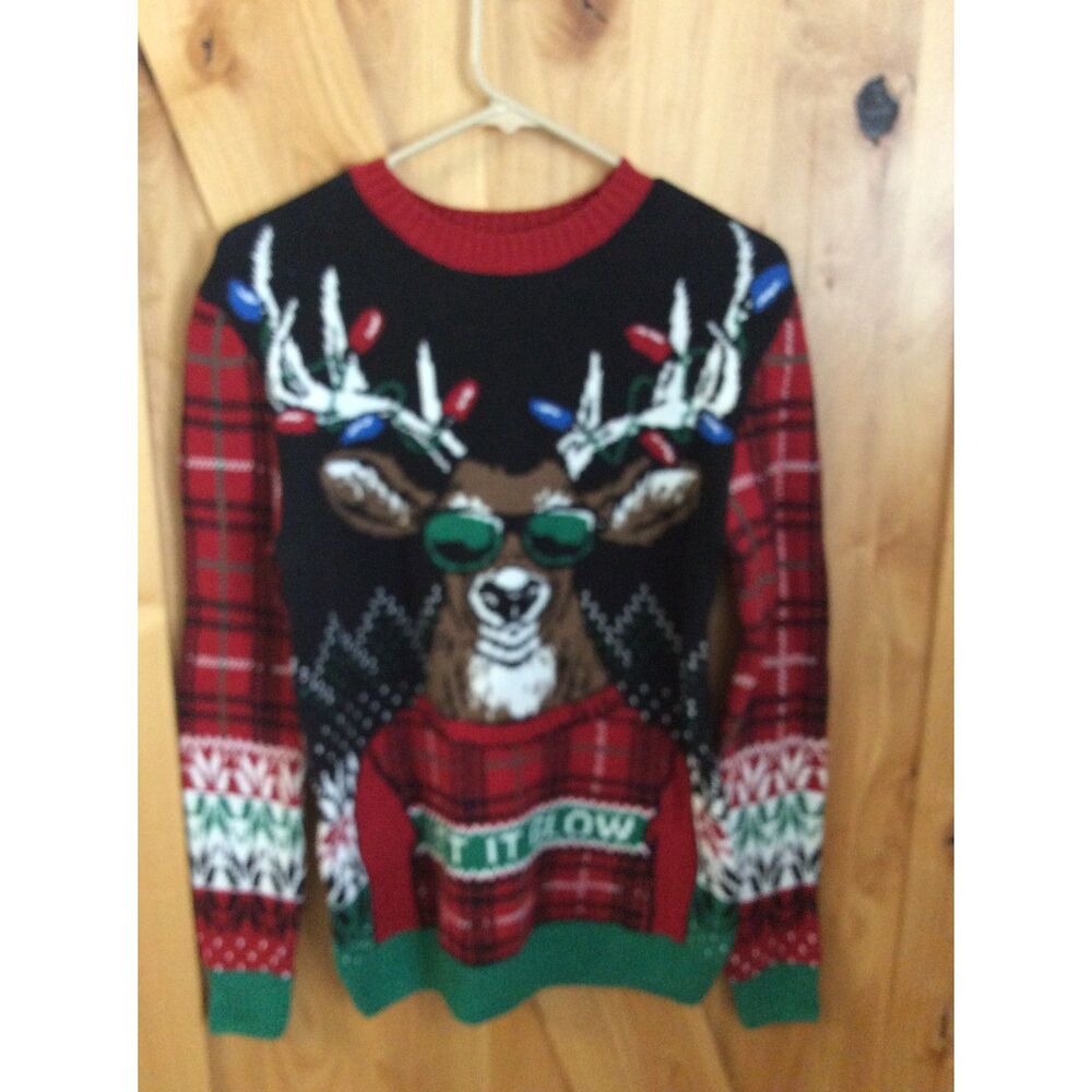 Ugly Christmas Sweater Deer "Let it glow" Medium M